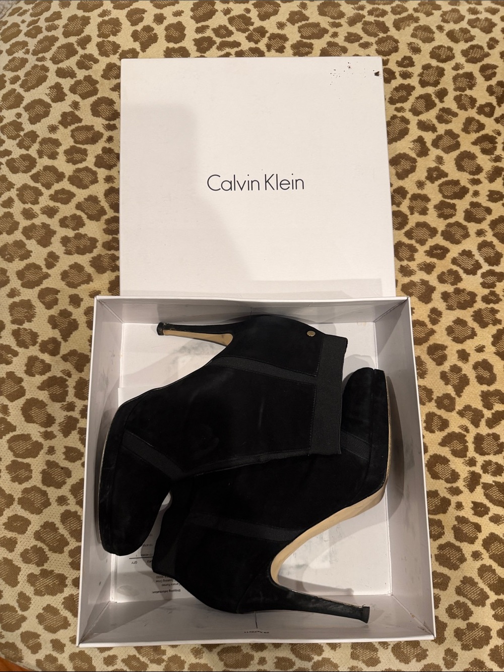 Calvin Klein Black Suede Ankle Booties with Stiletto Heel